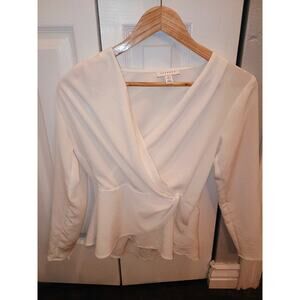 Topshop white long sleeve wrap shirt blouse women's size 4